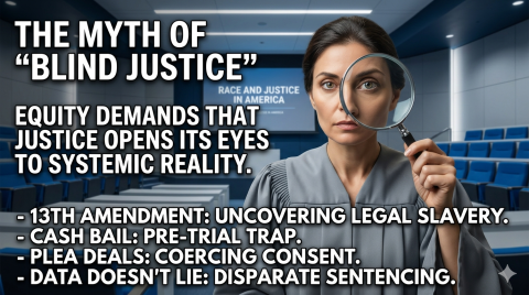 Judge holding magnifying glass inorder to look closer at the facts of a case